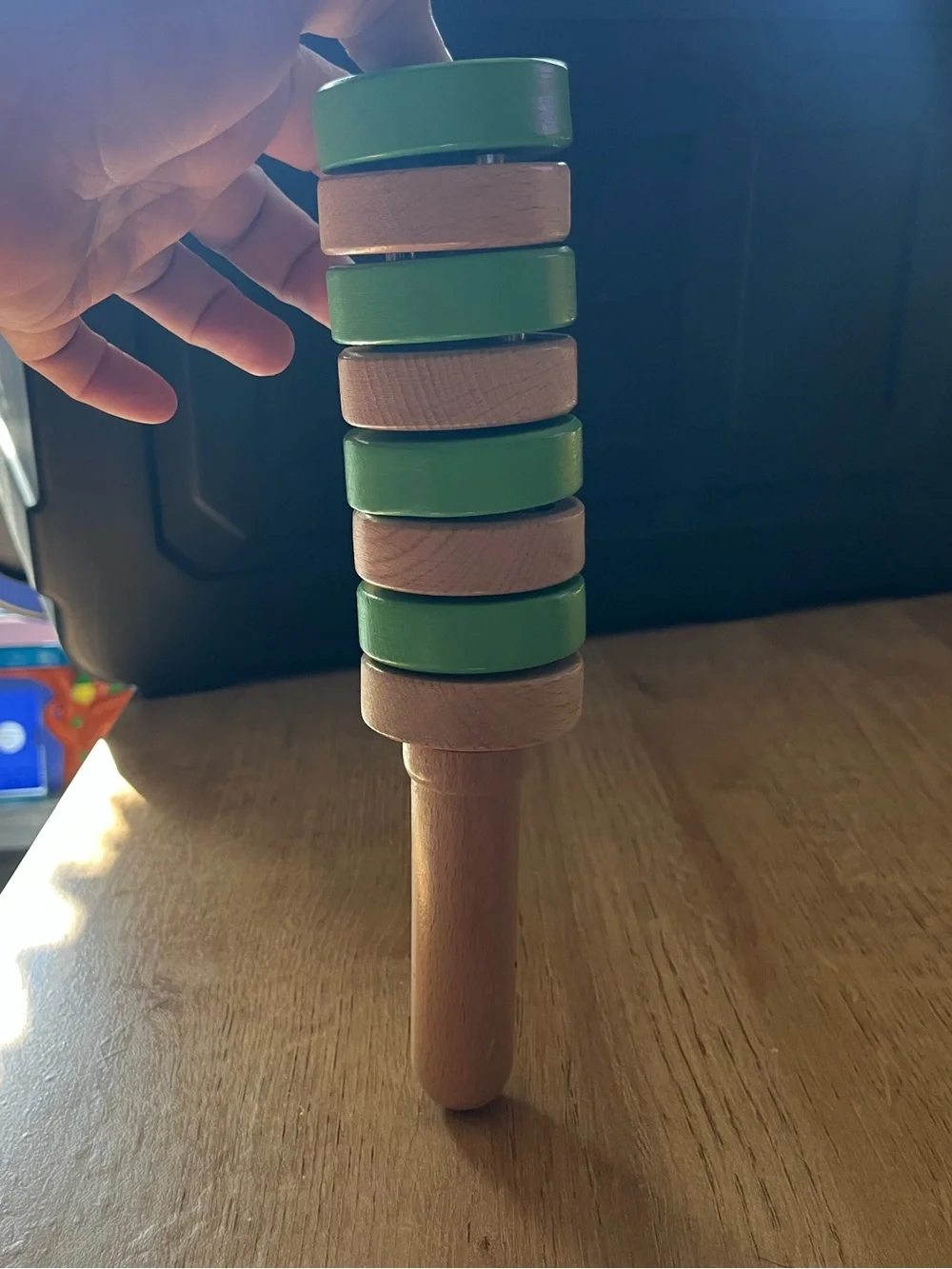 TrueBalance Wooden Stacker Toy in Green – Handheld Ring Trainer